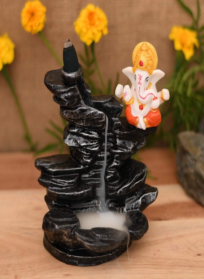 Craftam PolyResin Big Size Ganesha Sitting Near Fountain Smoke Backflow Cone Incense Holder Decorative Showpiece with 20 Free Smoke Backflow Scented Cone for Gifts, Home Décor - Image 1